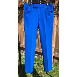Vintage 1970s Retro Royal Blue Polyester Slacks Italy Made Men’s 36” x 31.5”